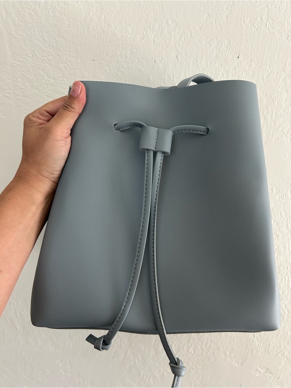 Dusty Blue-Grey Drawstring Slouchy Bucket Tote Bag